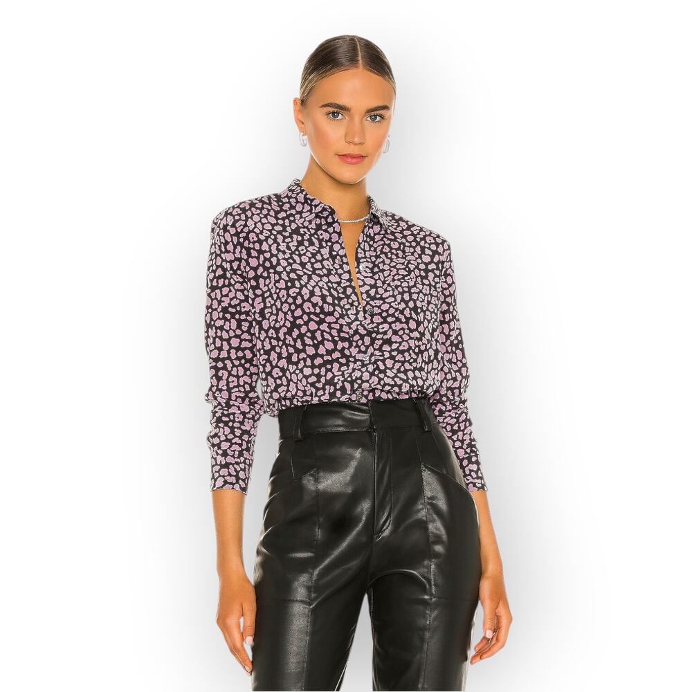 XL Equipment Femme Leema with Pocket 100% SILK Blouse AnimalPrint - Picture 2 of 11